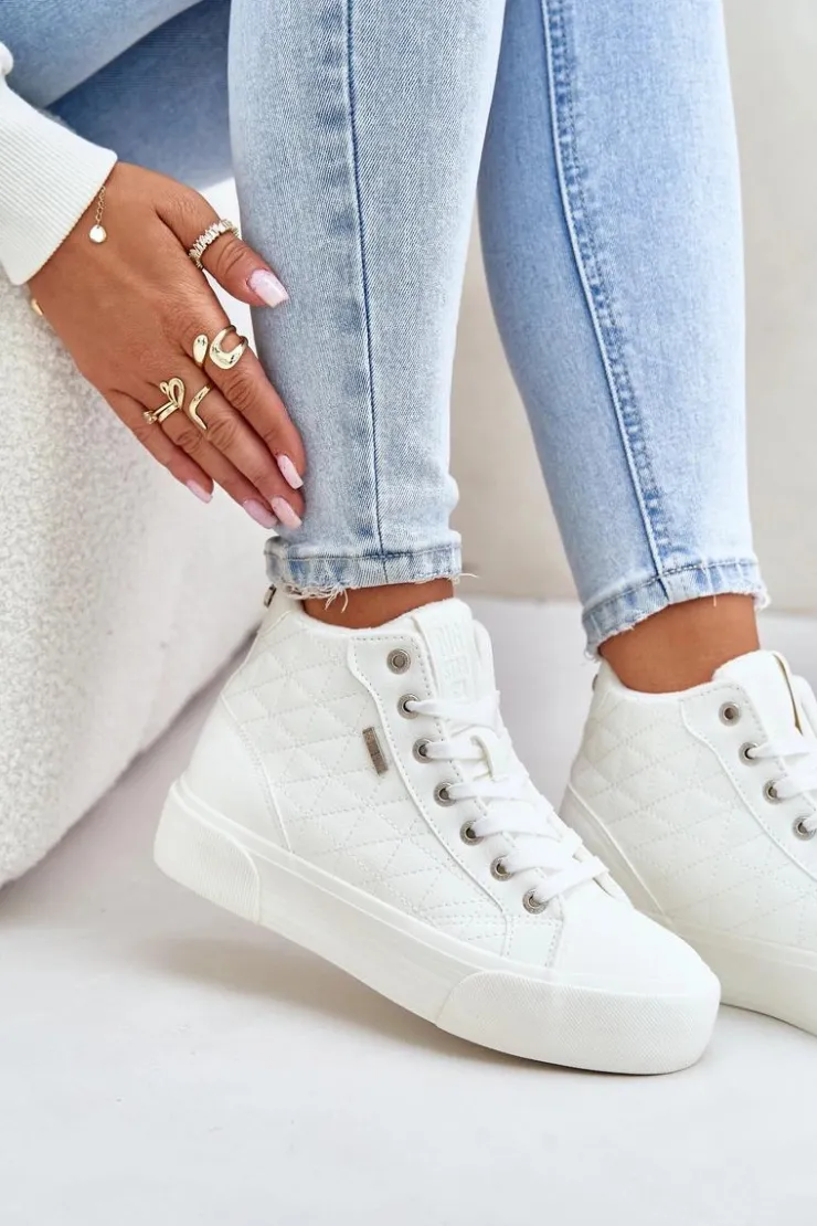 Discount Big Star Shoes Ocieplane Trampki Damskie Z Przeszyciami Big Star OO274A479 Białe Biały