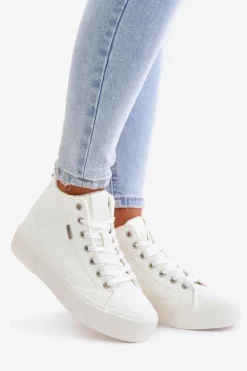 Discount Big Star Shoes Ocieplane Trampki Damskie Z Przeszyciami Big Star OO274A479 Białe Biały