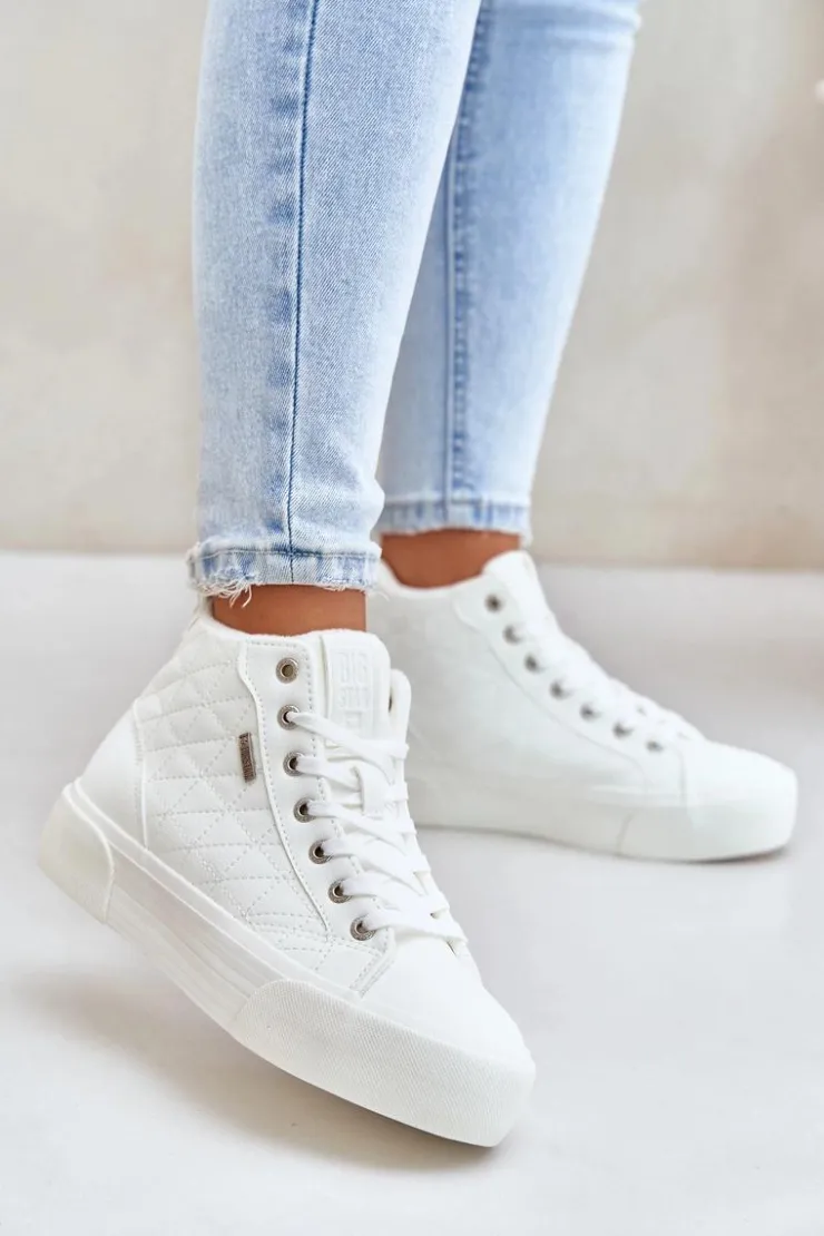 Discount Big Star Shoes Ocieplane Trampki Damskie Z Przeszyciami Big Star OO274A479 Białe Biały