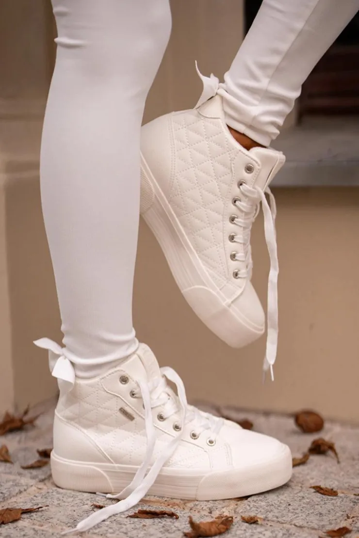 Discount Big Star Shoes Ocieplane Trampki Damskie Z Przeszyciami Big Star OO274A479 Białe Biały