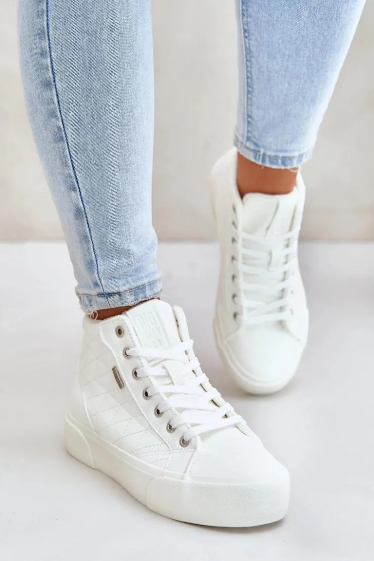 Discount Big Star Shoes Ocieplane Trampki Damskie Z Przeszyciami Big Star OO274A479 Białe Biały