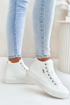 Discount Big Star Shoes Ocieplane Trampki Damskie Z Przeszyciami Big Star OO274A479 Białe Biały