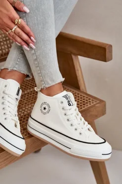 Discount Big Star Shoes Ocieplane Trampki Damskie Na Platformie Eko Skórzane Big Star OO274061 Białe Biały