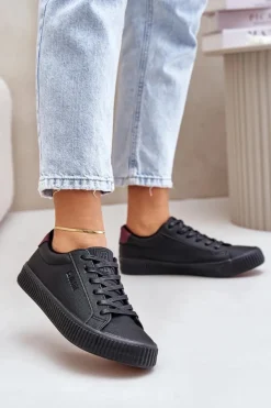 Big Star Shoes Trampki Damskie Big Star|Trampki Damskie Niskie*Ocieplane Trampki Damskie Big Star OO274A462 Czarne Czarny