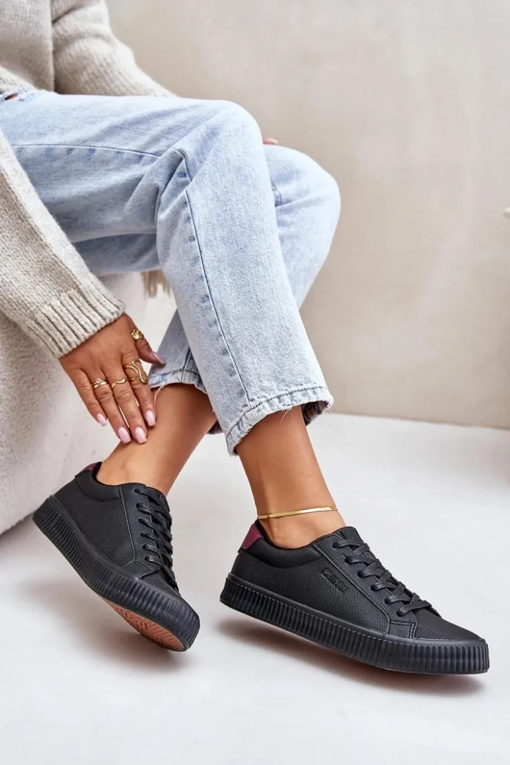 Big Star Shoes Trampki Damskie Big Star|Trampki Damskie Niskie*Ocieplane Trampki Damskie Big Star OO274A462 Czarne Czarny