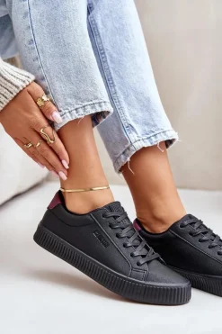 Big Star Shoes Trampki Damskie Big Star|Trampki Damskie Niskie*Ocieplane Trampki Damskie Big Star OO274A462 Czarne Czarny