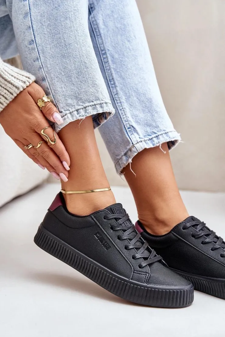 Big Star Shoes Trampki Damskie Big Star|Trampki Damskie Niskie*Ocieplane Trampki Damskie Big Star OO274A462 Czarne Czarny