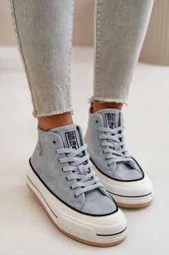 Sale Big Star Shoes Ocieplane Trampki Damskie Na Platformie Eko Skórzane Big Star OO274069 e Niebieski