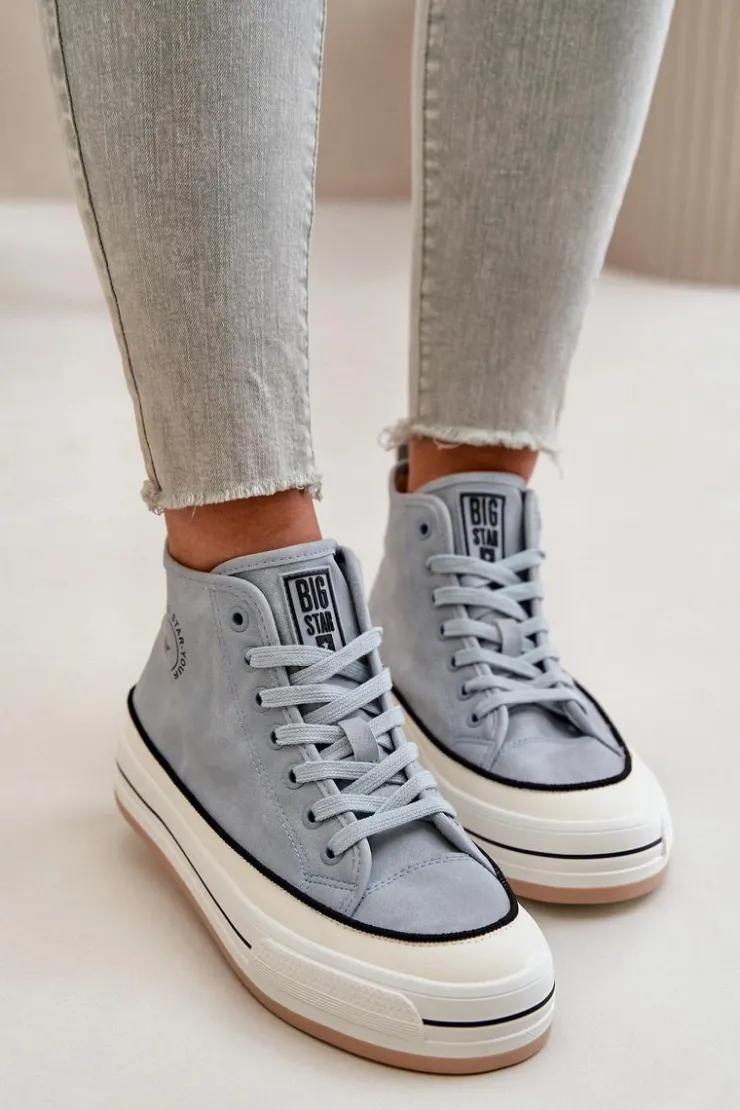 Sale Big Star Shoes Ocieplane Trampki Damskie Na Platformie Eko Skórzane Big Star OO274069 e Niebieski