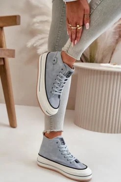 Sale Big Star Shoes Ocieplane Trampki Damskie Na Platformie Eko Skórzane Big Star OO274069 e Niebieski