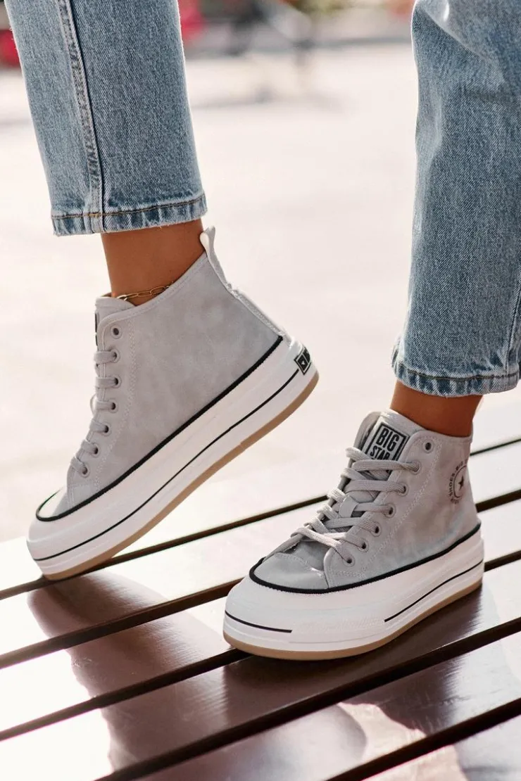 Sale Big Star Shoes Ocieplane Trampki Damskie Na Platformie Eko Skórzane Big Star OO274069 e Niebieski