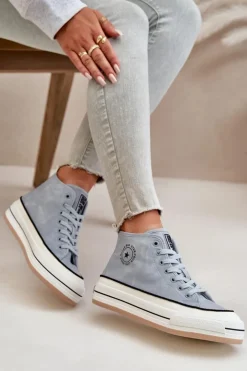 Sale Big Star Shoes Ocieplane Trampki Damskie Na Platformie Eko Skórzane Big Star OO274069 e Niebieski