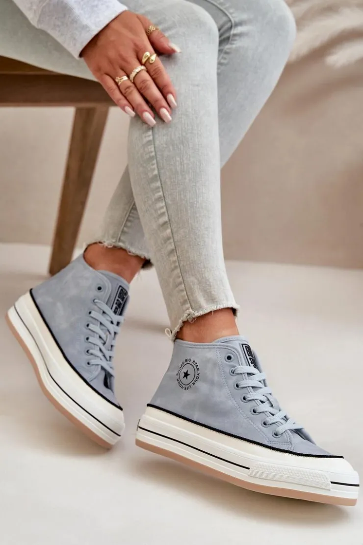 Sale Big Star Shoes Ocieplane Trampki Damskie Na Platformie Eko Skórzane Big Star OO274069 e Niebieski