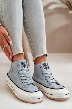 Sale Big Star Shoes Ocieplane Trampki Damskie Na Platformie Eko Skórzane Big Star OO274069 e Niebieski