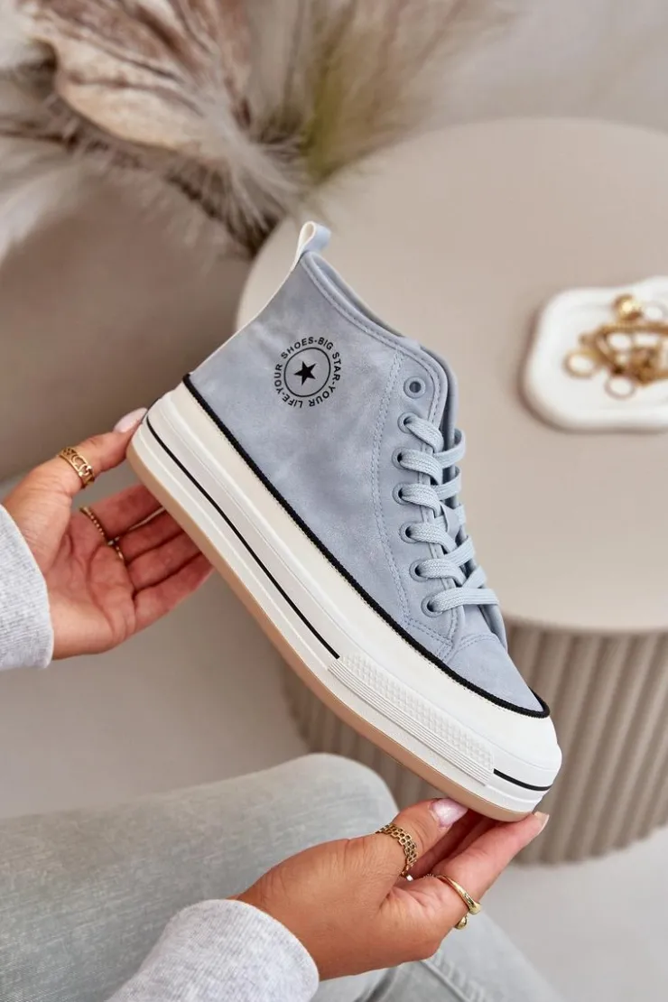 Sale Big Star Shoes Ocieplane Trampki Damskie Na Platformie Eko Skórzane Big Star OO274069 e Niebieski