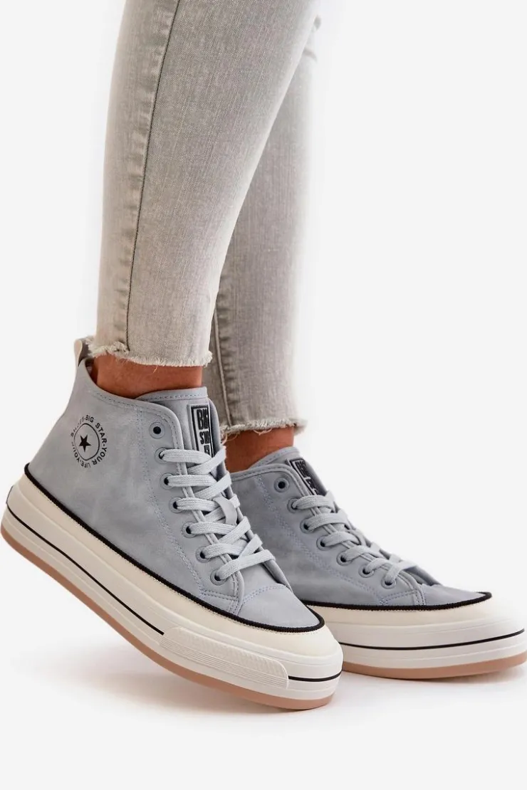 Sale Big Star Shoes Ocieplane Trampki Damskie Na Platformie Eko Skórzane Big Star OO274069 e Niebieski