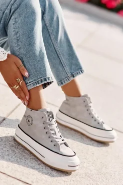 Sale Big Star Shoes Ocieplane Trampki Damskie Na Platformie Eko Skórzane Big Star OO274069 e Niebieski