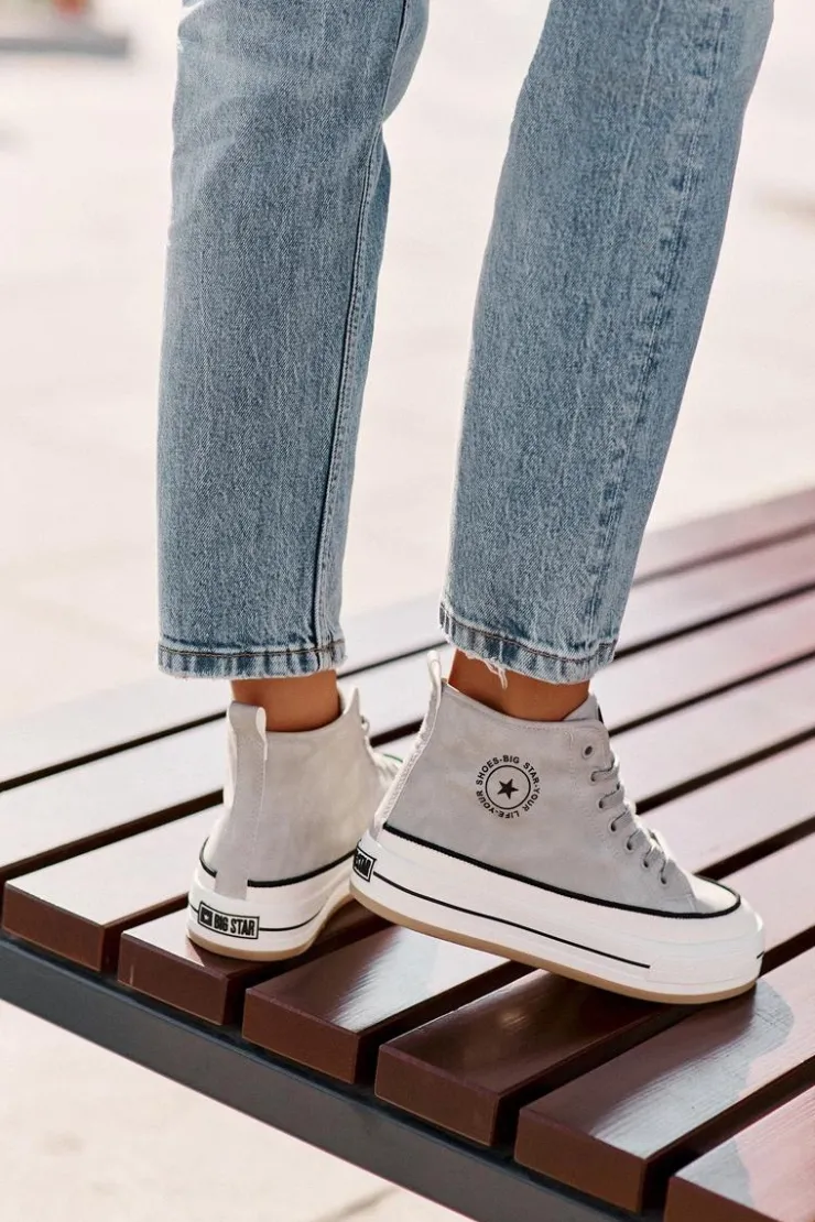 Sale Big Star Shoes Ocieplane Trampki Damskie Na Platformie Eko Skórzane Big Star OO274069 e Niebieski