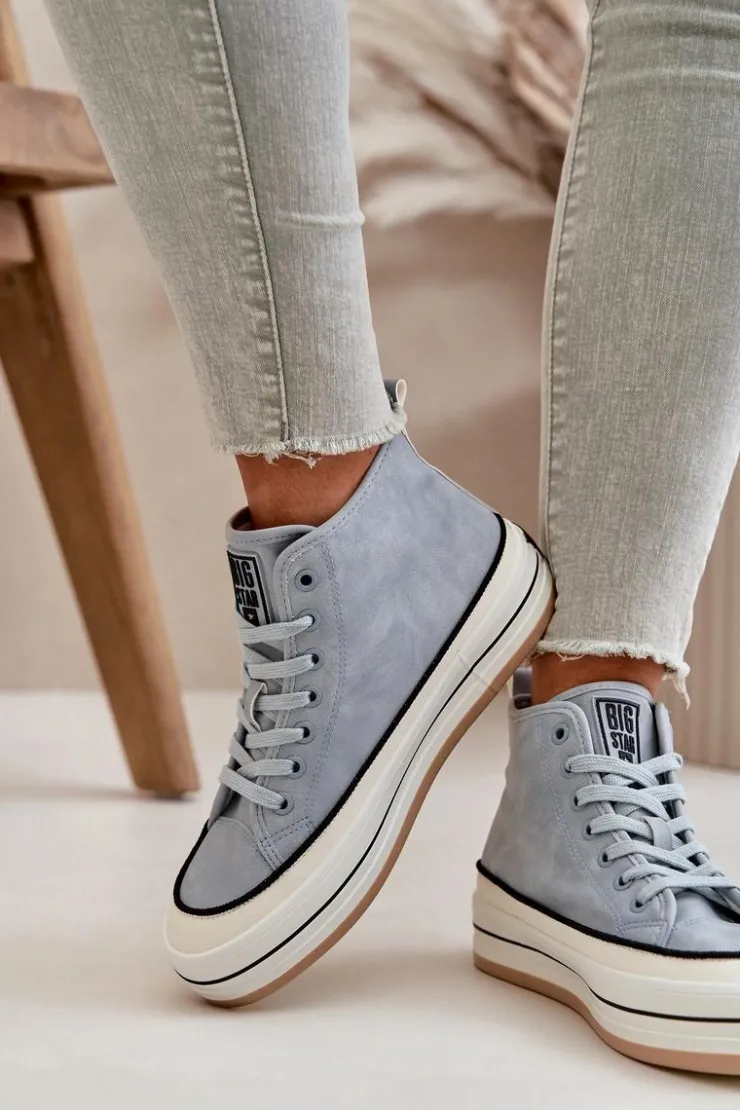 Sale Big Star Shoes Ocieplane Trampki Damskie Na Platformie Eko Skórzane Big Star OO274069 e Niebieski