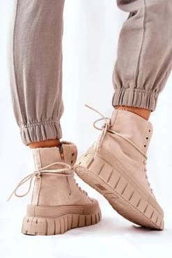 Boto Trampki Ocieplane|Trampki Damskie Wysokie*Ocieplane Trampki Na Platformie Beżowe Marlow