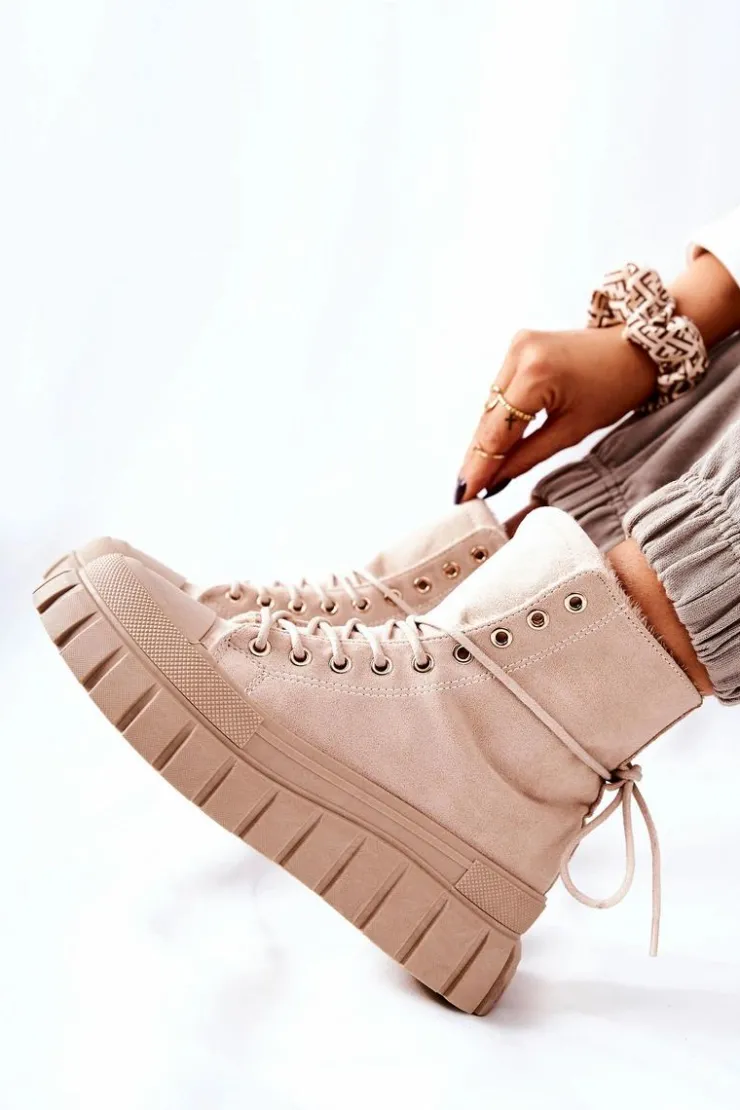 Boto Trampki Ocieplane|Trampki Damskie Wysokie*Ocieplane Trampki Na Platformie Beżowe Marlow