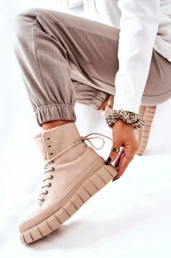 Boto Trampki Ocieplane|Trampki Damskie Wysokie*Ocieplane Trampki Na Platformie Beżowe Marlow