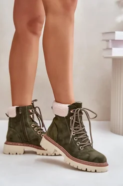 Boto Botki Ocieplane|Damskie Trapery*Ocieplane Trapery Botki Damskie Na Zamek Zielone Ferelia