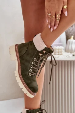 Boto Botki Ocieplane|Damskie Trapery*Ocieplane Trapery Botki Damskie Na Zamek Zielone Ferelia