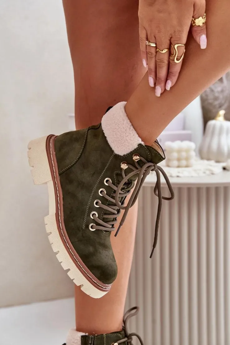 Boto Botki Ocieplane|Damskie Trapery*Ocieplane Trapery Botki Damskie Na Zamek Zielone Ferelia