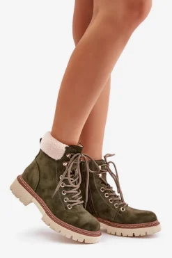 Boto Botki Ocieplane|Damskie Trapery*Ocieplane Trapery Botki Damskie Na Zamek Zielone Ferelia