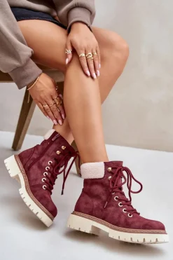 Hot Boto Ocieplane Trapery Botki Damskie Na Zamek Bordowe Ferelia