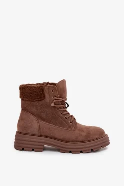 Boto Ocieplane Trapery Botki Damskie Sznurowane Brązowe Lyrinne Brązowy