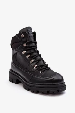 Hot Big Star Shoes Ocieplane Trapery Botki Sznurowane Damskie Czarne Big Star MM274663