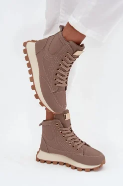 Damskie Boto Ocieplane Trapery Damskie Na Platformie Ciemnobeżowe Marivira