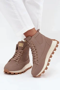 Damskie Boto Ocieplane Trapery Damskie Na Platformie Ciemnobeżowe Marivira