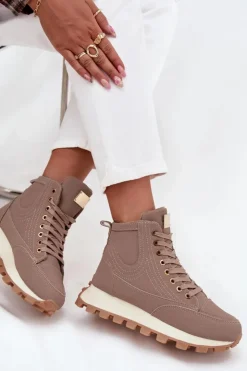 Damskie Boto Ocieplane Trapery Damskie Na Platformie Ciemnobeżowe Marivira