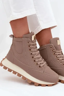 Damskie Boto Ocieplane Trapery Damskie Na Platformie Ciemnobeżowe Marivira