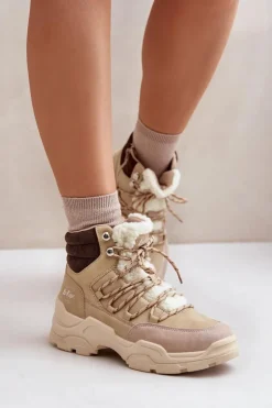 Lee Cooper Trekkingowe Damskie|Botki Ocieplane*Ocieplane Trapery Damskie LCJ-24-03-3059L Beżowe