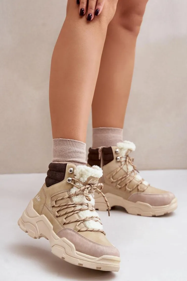 Lee Cooper Trekkingowe Damskie|Botki Ocieplane*Ocieplane Trapery Damskie LCJ-24-03-3059L Beżowe