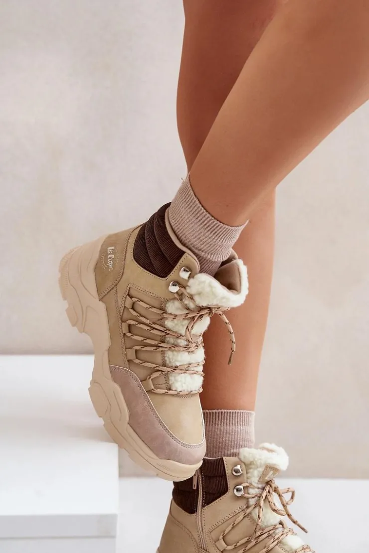 Lee Cooper Trekkingowe Damskie|Botki Ocieplane*Ocieplane Trapery Damskie LCJ-24-03-3059L Beżowe