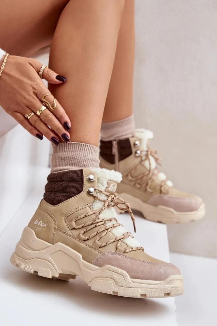 Lee Cooper Trekkingowe Damskie|Botki Ocieplane*Ocieplane Trapery Damskie LCJ-24-03-3059L Beżowe