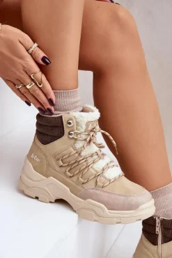 Lee Cooper Trekkingowe Damskie|Botki Ocieplane*Ocieplane Trapery Damskie LCJ-24-03-3059L Beżowe