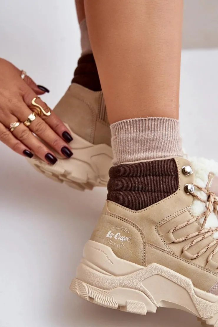 Lee Cooper Trekkingowe Damskie|Botki Ocieplane*Ocieplane Trapery Damskie LCJ-24-03-3059L Beżowe