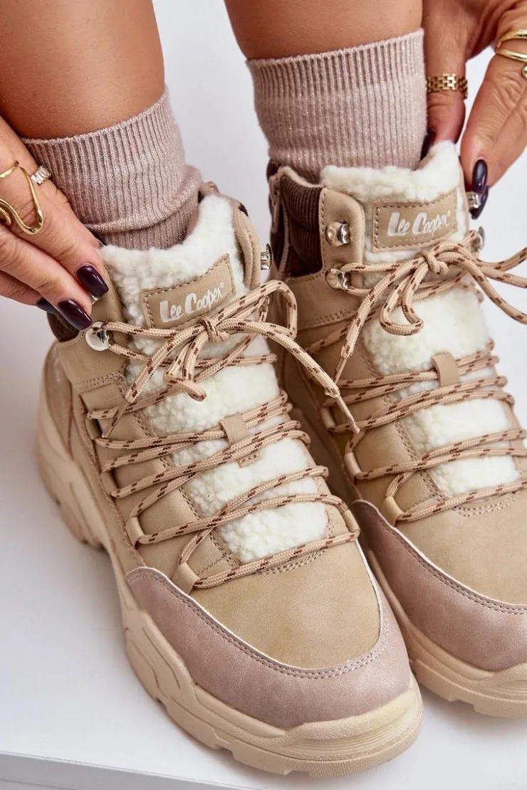 Lee Cooper Trekkingowe Damskie|Botki Ocieplane*Ocieplane Trapery Damskie LCJ-24-03-3059L Beżowe