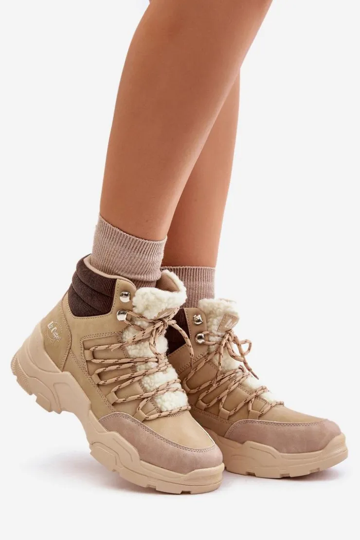 Lee Cooper Trekkingowe Damskie|Botki Ocieplane*Ocieplane Trapery Damskie LCJ-24-03-3059L Beżowe