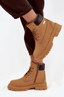 Damskie Boto Ocieplane Trapery Damskie Na Zamek Camel Selinda