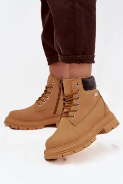 Damskie Boto Ocieplane Trapery Damskie Na Zamek Camel Selinda