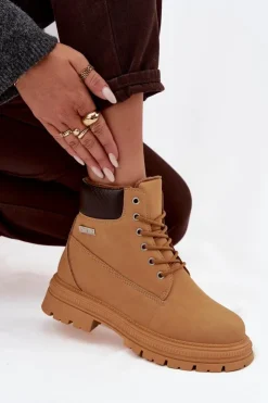 Damskie Boto Ocieplane Trapery Damskie Na Zamek Camel Selinda