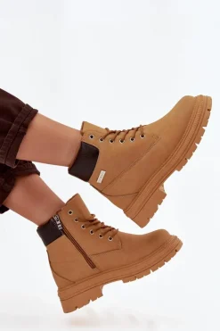 Damskie Boto Ocieplane Trapery Damskie Na Zamek Camel Selinda