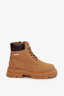 Damskie Boto Ocieplane Trapery Damskie Na Zamek Camel Selinda